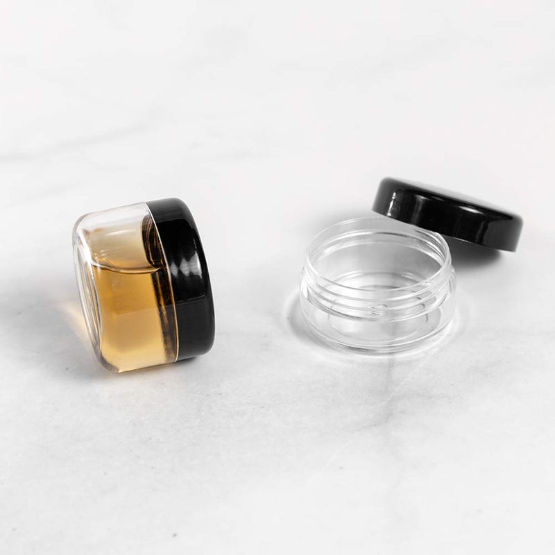 ZEJIA 10pcs Small Travel Containers, Sample Containers with Screw Lids, 5 Size 3/5/10/15/20 Gram Sample Jars with 12pcs Labels and 2pcs Mini Disposable Spatula, Makeup Sample Containers BPA Free - Image 3